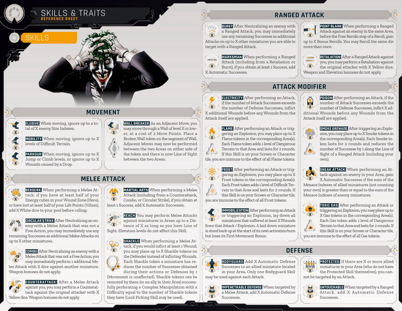 Batman: Gotham City Chronicles - Player aid (skills and traits)